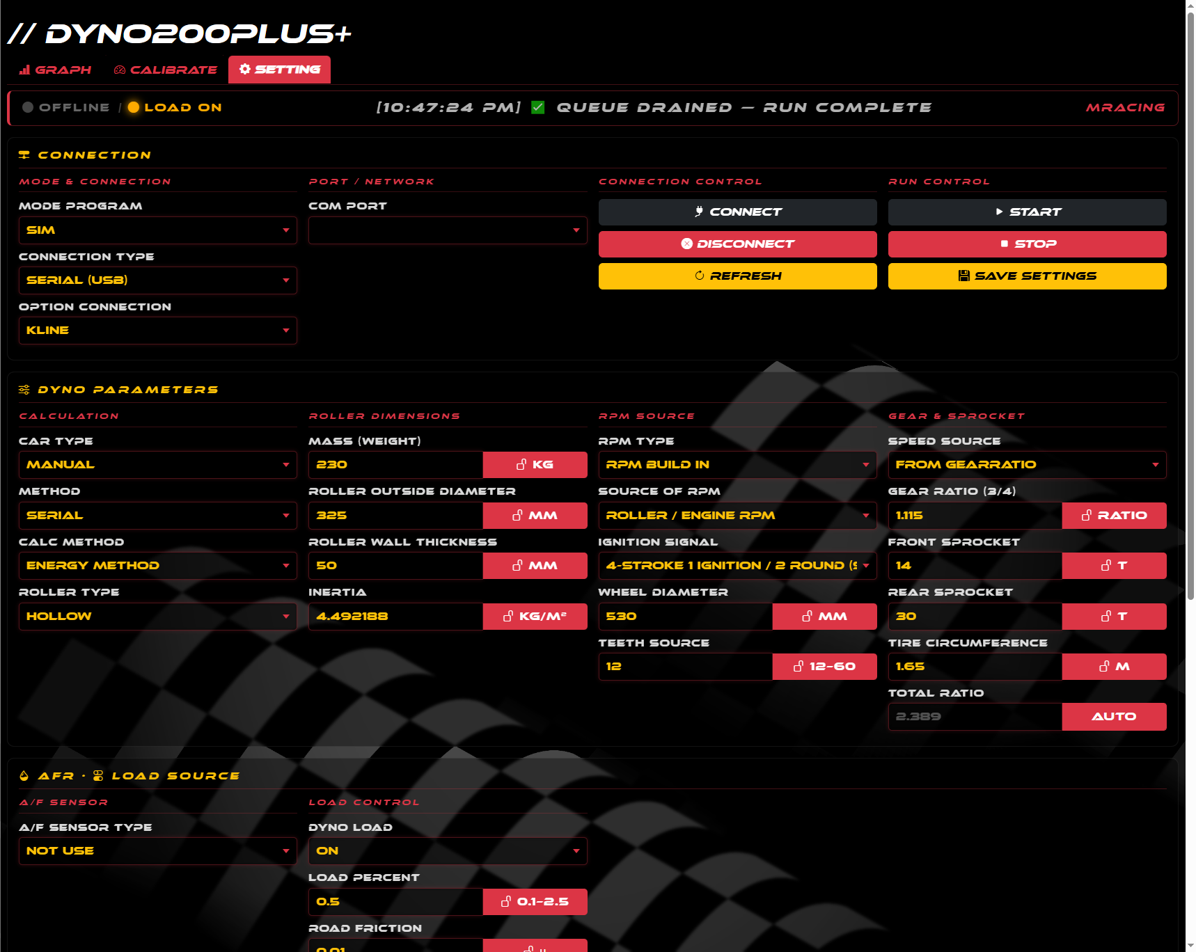 Dyno Software Settings